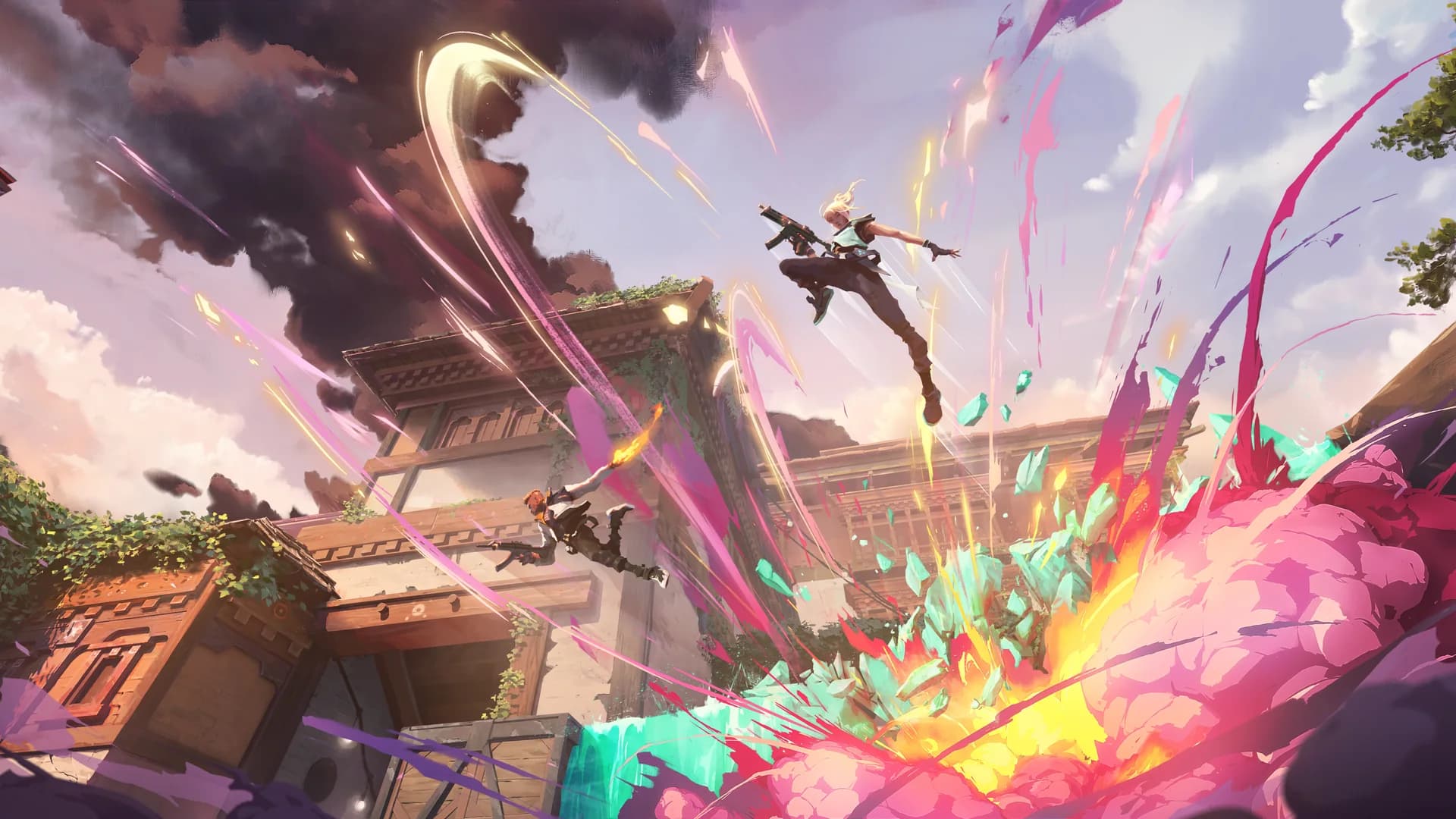 Jett moving through a Valorant arena during a match